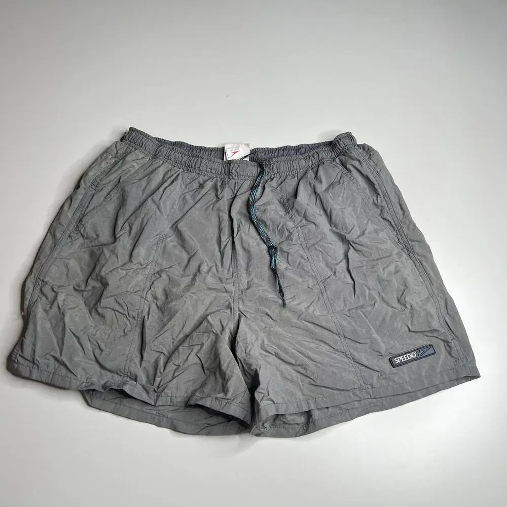 90s Vintage Speedo Swim Trunks Men’s Size L‎ Gray Nylon Mesh Lined Shorts